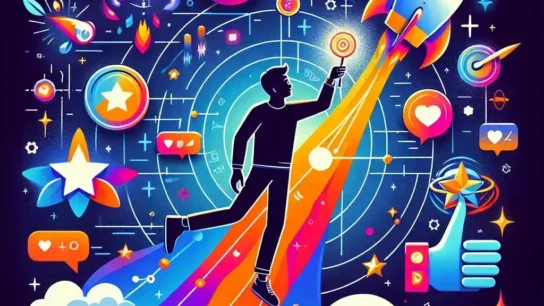 "Chica creando contenido atractivo para Instagram Stories con filtros y herramientas creativas, ilustrando los consejos de la guía definitiva para alcanzar el éxito viral en redes sociales."