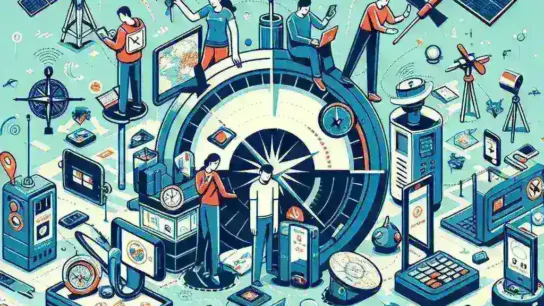 "Image depicting various non-GPS navigation systems, including a compass, maps, and a sextant, illustrating alternatives for navigation when GPS signals fail in outdoor environments."