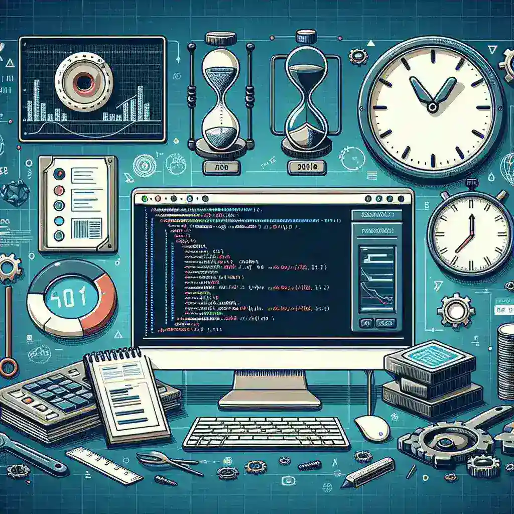 "Desarrollador utilizando plataformas para monitorear tiempos de compilación y construcción en una computadora, destacando herramientas clave para optimizar el proceso de desarrollo de software."