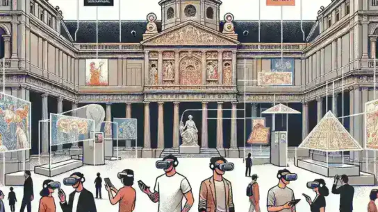 Alt text: "Art lovers exploring immersive experiences at El Prado and Reina Sofía museums using augmented reality glasses."