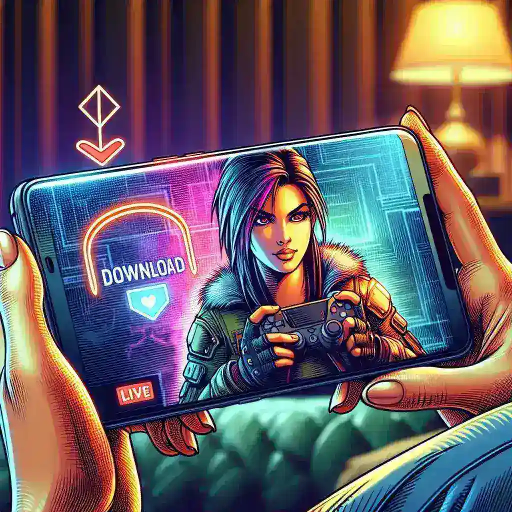 "Captura de pantalla de la interfaz de descarga de la aplicación móvil de Twitch en un smartphone, mostrando los pasos para instalar la app desde Google Play y App Store."